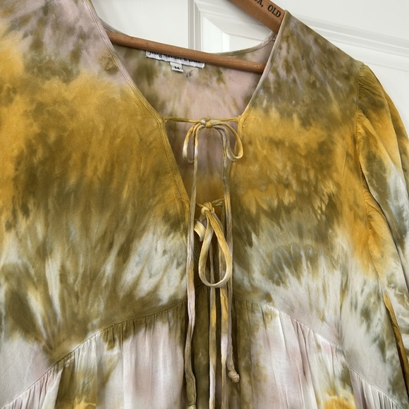 LOWEST PRICE! YBF Dawn Tie-Dye Maxi Dress Rayon Olive Green, Gold w MEASUREMENTS - Picture 4 of 13